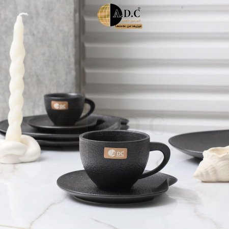 طقم 6 كاسات شاي مع متكات لون اسود  