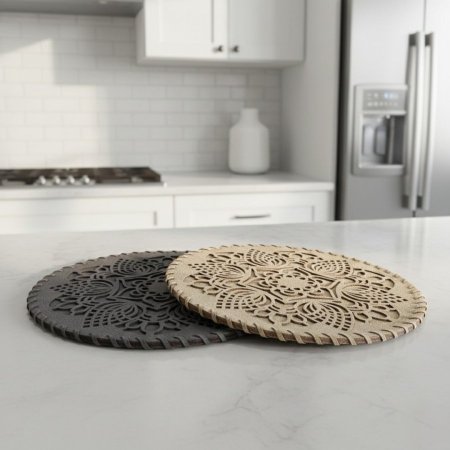 مفرش طاولة دائري جلد صناعي بنمط ماندالا