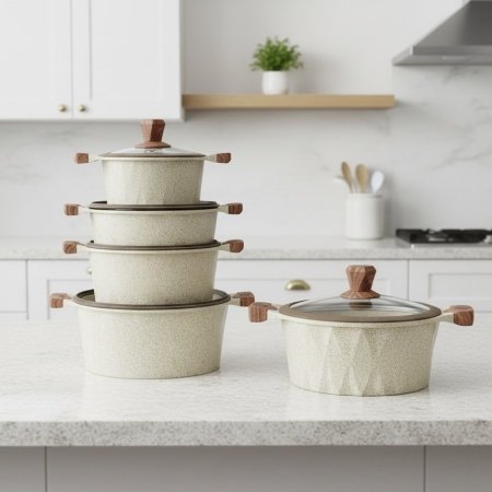 طنجرة الدبابة من الجرانيت المنقط بأيدي خشبية