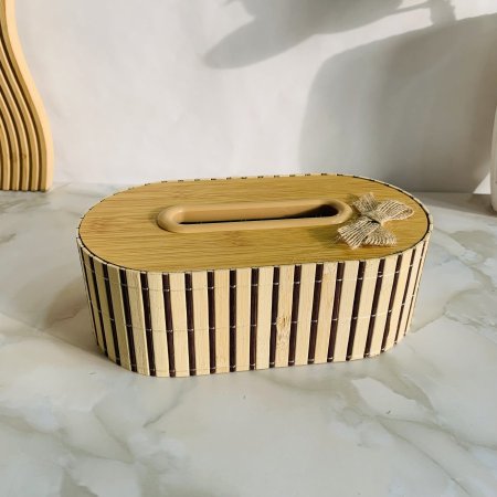 علبة مناديل خشبية بيضاوية