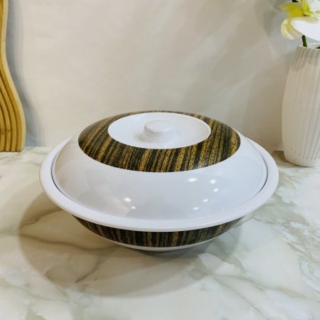 طنجرة ميلامين بغطاء ابيض و خشبي