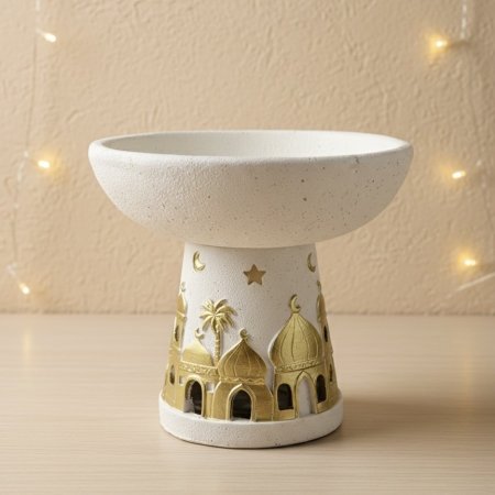 طبق تقديم بقاعدة ذهبية مع اضاءة داخلية