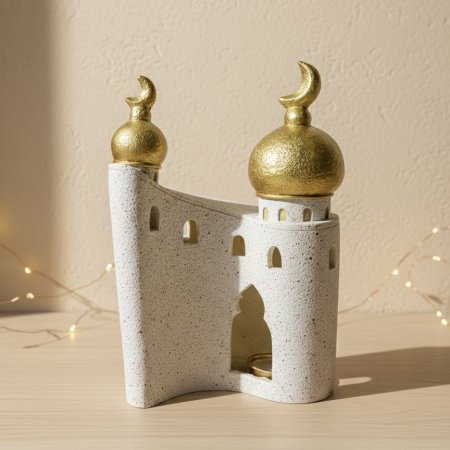تحفة ديكور على شكل مسجد مع شمعة صغيرة