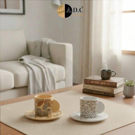 طقم كاسات شاي بورسلان مع صحون بنقوش مميزة 12 قطعة