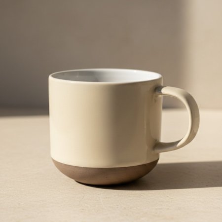 مج/كوب قهوة بيج لامع بقاعدة بلون البيج/الطيني