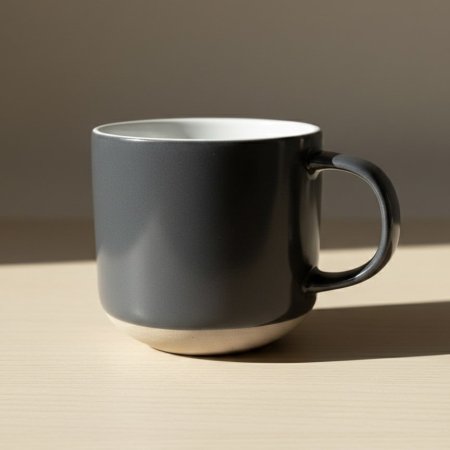 مج/كوب قهوة رمادي داكن بقاعدة بلون البيج/الطيني