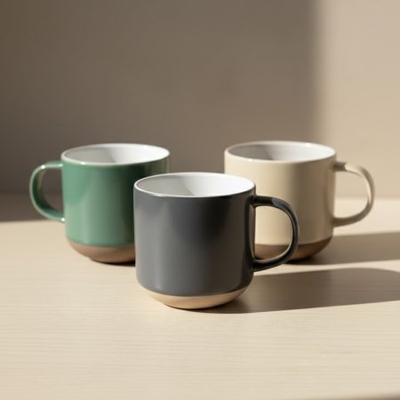 طقم كاسات شاي خزفية من 6 قطع جزء علوي لامع بألوان متنوعة وقاعدة بلون طبيعي غير لامع