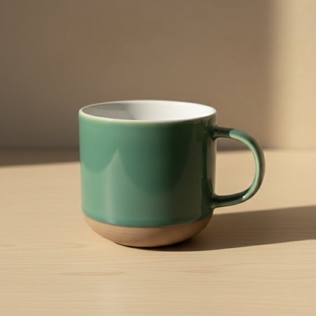 مج/كوب قهوة أخضر بقاعدة بلون البيج/الطيني