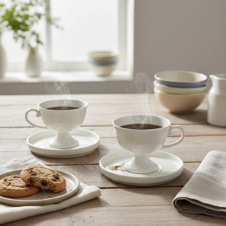 طقم فناجين قهوة وصحون بورسلان أبيض 24 قطعة