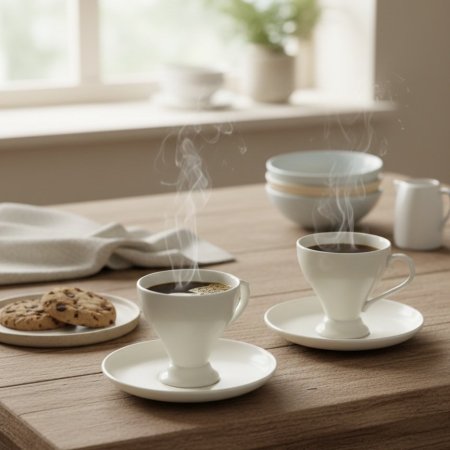 طقم فناجين قهوة وصحون بورسلان أبيض 24 قطعة