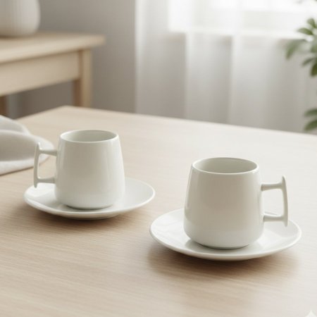 طقم فناجين بورسلان ابيض بتصميم عصري ١٢ قطعة