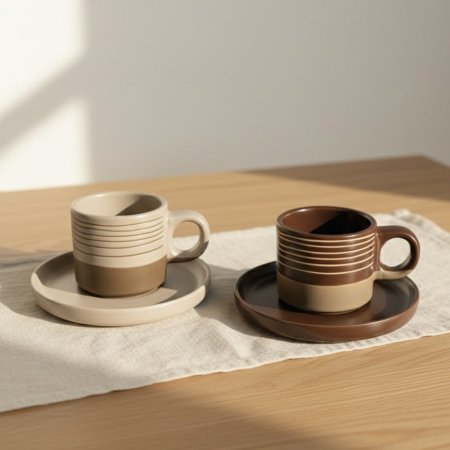 طقم فناجين بورسلان بتصميم مخطط بلونين