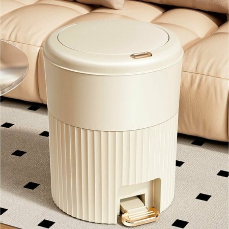 سلة مهملات بلاستيك بلون أبيض كريمي بسعة 15 لتر