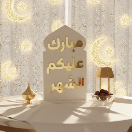 ستاند ديكور طاولة مع عبارة مبارك عليكم الشهر