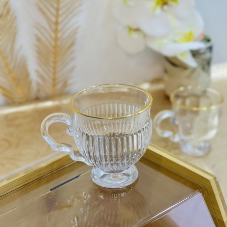 طقم 12 كاسة شاي حز ذهبي 