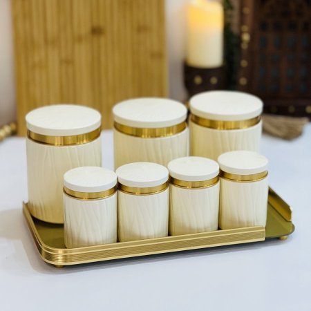  طقم بهارات زجاج ثقيل بيج 