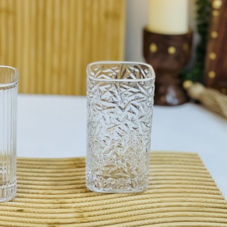 طقم 12 كاسة ماء شفاف منقش