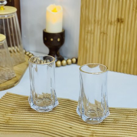 طقم 12 كاسة ماء حز ذهبي 