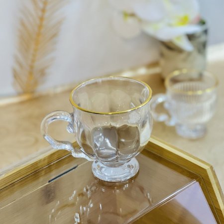 طقم 12 كاسة شاي حز ذهبي 