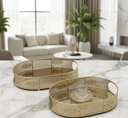 طقم صواني معدن أرضية زجاج 2 قطعة