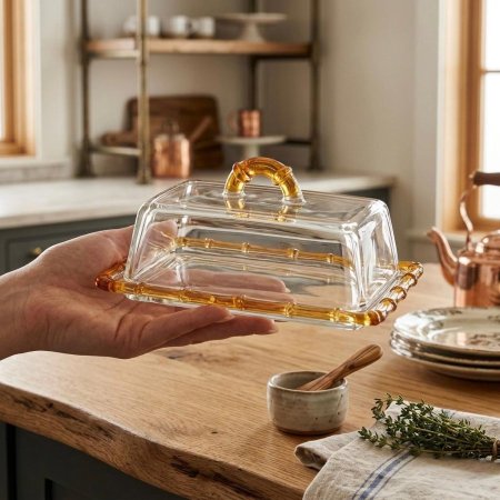 مضيفة معمول زجاجية مستطيلة بإطار عسلي