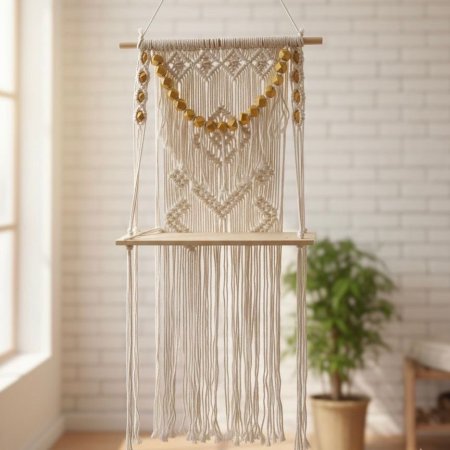 رف معلق بتصميم مكرمية