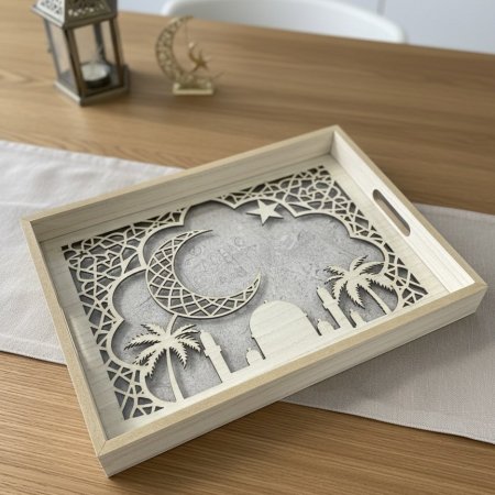 صينية تقديم خشبية بتصميم CNC