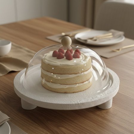 مضيفة بقاعدة بيضاء وغطاء بلاستيك شفاف