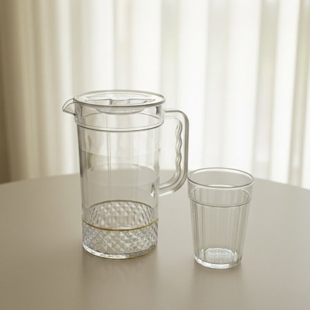 طقم إبريق عصير بلاستيكي شفاف مع 4 كاسات
