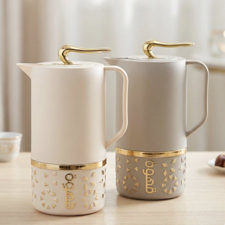 تيرموس قهوة بتصميم مودرن بنقوش عربية ذهبية