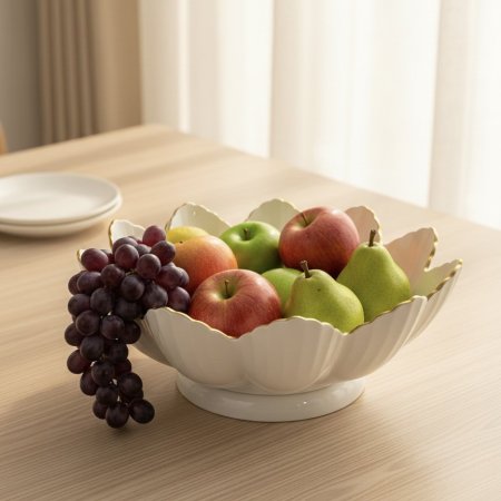 جاط فواكة بلاستيك ابيض على شكل زهرة بقاعدة دوارة