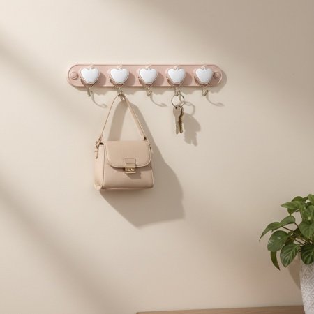 علاقة حائط بلاستيك مكونة من 6 خطافات على شكل قلوب