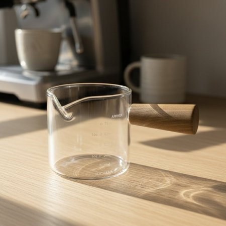كوب قياس زجاجي حراري بمقبض خشبي