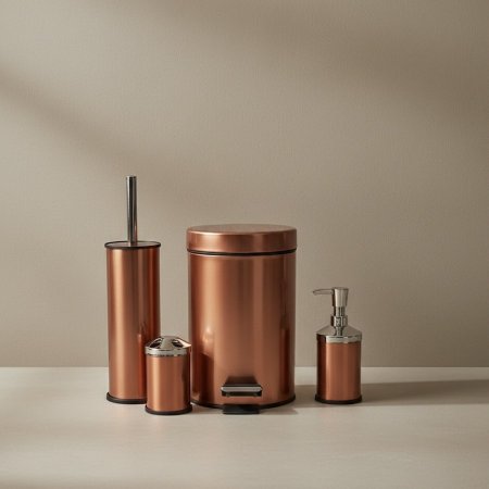 طقم حمام معدني بلون نحاسي