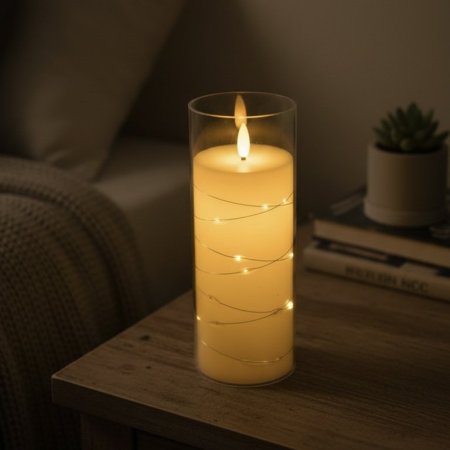 شمعة LED تعمل بالبطارية مع وعاء زجاج شفاف