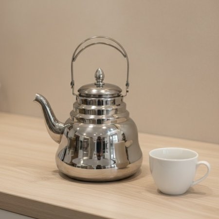 إبريق شاي ستانلس ستيل مع غطاء ومصفاة داخلية قابلة للإزالة