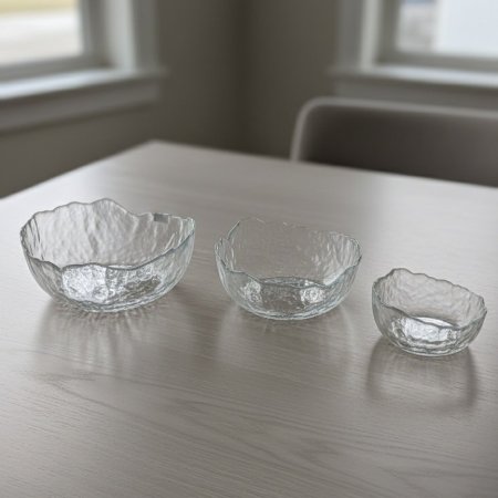 زبديات زجاجية شفافة بتصميم متعرج على الحواف ٣ قطع