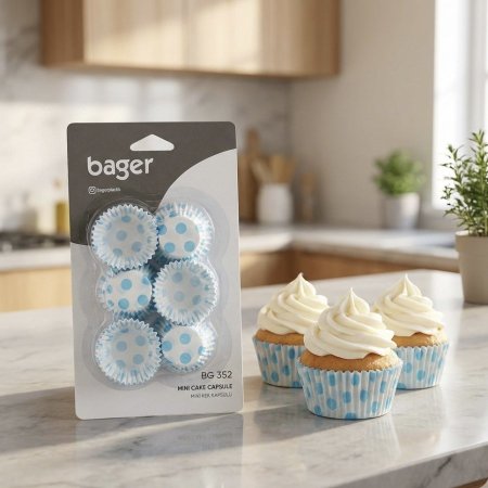 قوالب كب كيك صغيرة 60 قطعة من باجر BG-352 لون ابيض ازرق