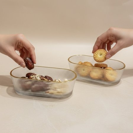 طقم صحون زجاجي مضلع بإطار ذهبي ٦ قطع