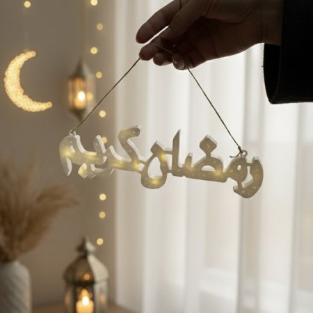 زينة رمضانية مضيئة لعبارة رمضان كريم