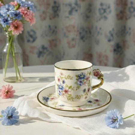 طقم فناجين قهوة بنقوش ورود