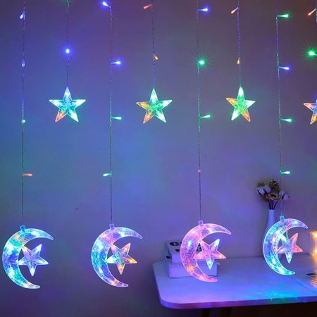 شلال اضاءة LED ملون هلال ونجمة