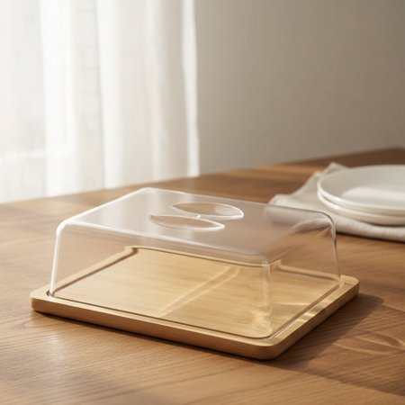 صينية تقديم خشبية مستطيل بغطاء من الأكريليك الشفاف