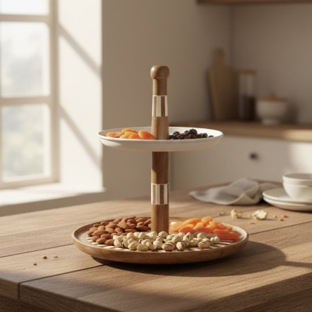 مضيفة تقديم خشبية من طبقتين بنمط شطرنجي