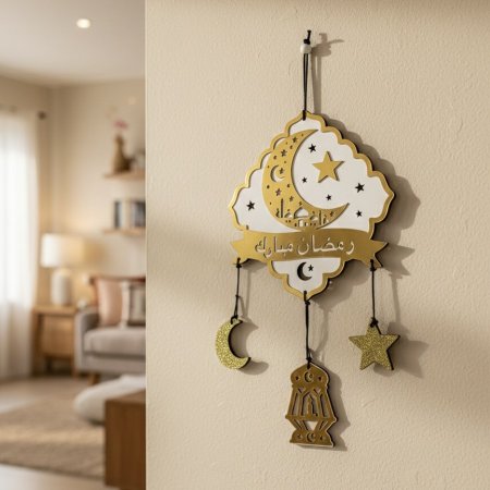 تعليقة رمضان مبارك ذهبي وأبيض