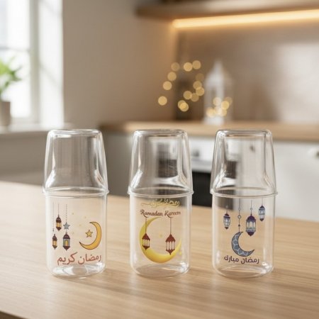 شاف رمضان الزجاجي مع غطاء كأس