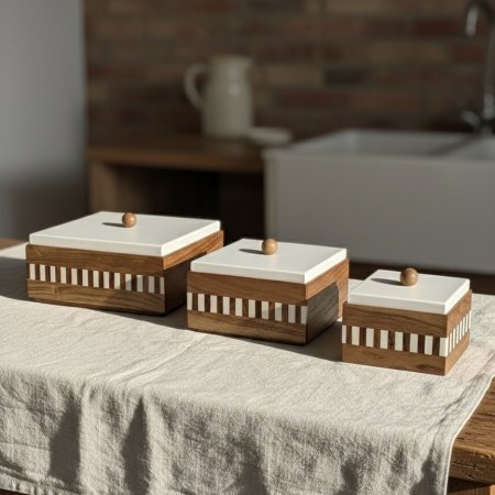 صناديق خشبية بغطاء معدني ابيض مربع