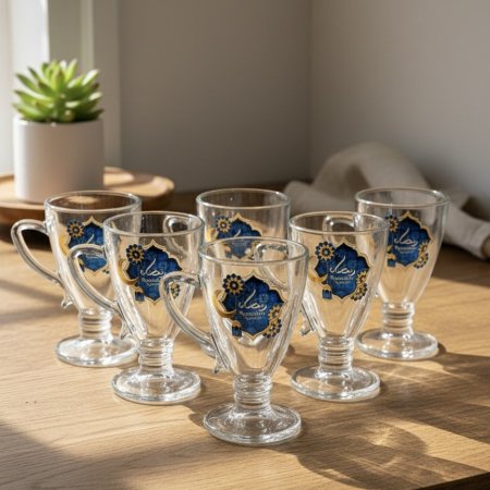 طقم كاسات شاي بتصميم رمضاني 6 قطع