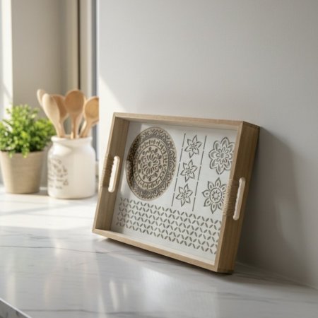 طقم صواني تقديم خشبية مستطيلة بنقوش CNC