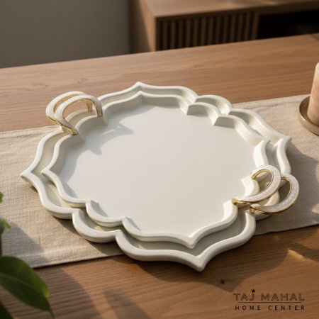 طقم صواني تقديم ستانلس بحواف مموجة